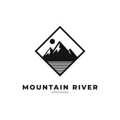 mountain river logo design concept label badge