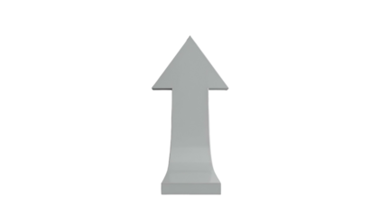 A 3D rendered, light grey arrow pointing upwards, against a stark black background