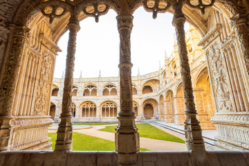 Historic 17th century cloisters of Jeronimos Monastery or Hieronymites Monastery, UNESCO World Heritage site