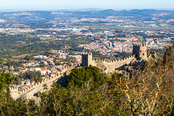 Historic 8th century Castle of the Moors overlooking the town of Sintra, Portugal