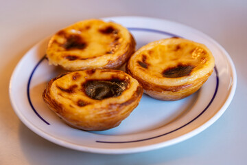 Popular Portuguese dessert pastel de nata or Portuguese custard egg tarts