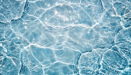 Clear blue water ripple texture with sunlight reflections, abstract liquid background for freshness, wellness and nature concept