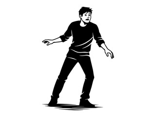 Anxiety silhouette illustration, nervous man panic stance