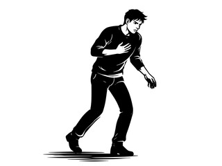 Panic attack silhouette illustration, anxious man chest pain