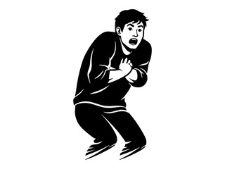 Panic attack silhouette illustration, anxious man clutching chest