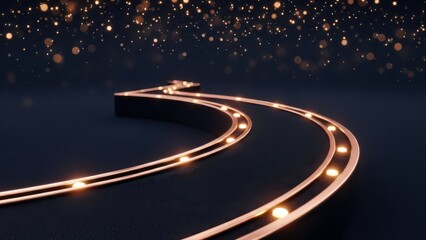 Illuminated curved pathway. Glowing road leading to sparkling stars in the night sky