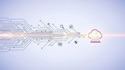 Modern cloud computing technology concept with circuit board and data transfer