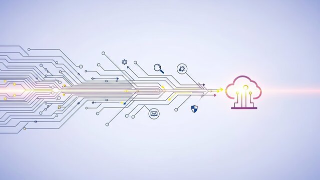 Modern cloud computing technology concept with circuit board and data transfer - Powered by Adobe