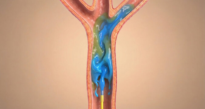 Cross-Section Illustration of Common Bile Duct with Retrograde Contrast Injection for ERCP.