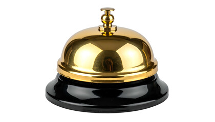 Polished gold and black bell, isolated on black background, showcasing reflective surfaces