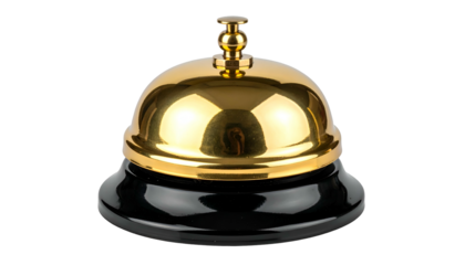 Polished gold and black bell, isolated on black background, showcasing reflective surfaces