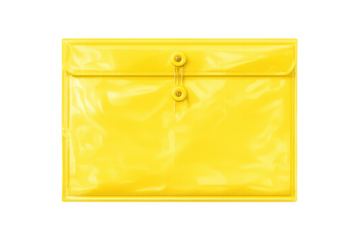 Yellow plastic document folder with string tie closure, for storing and protecting documents, files, and stationery