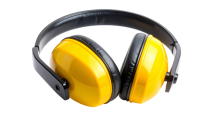 Bright yellow over-ear ear defenders with black padding, isolating noise