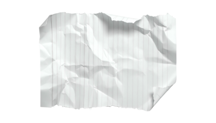 A crumpled, lined, white paper fragment with torn edges and subtle shadows