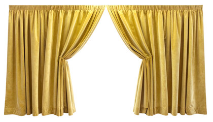 Plush, golden-yellow curtains gracefully framing an open, black space