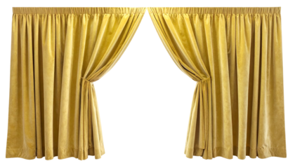 Plush, golden-yellow curtains gracefully framing an open, black space