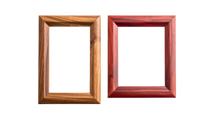 Two wooden picture frames, one light brown, one reddish, against a black background