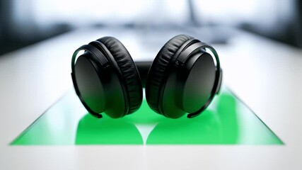 Wireless Over-Ear Headphones on Green Surface for Listening and Audio Experience.