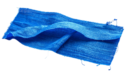 Bright blue fabric with a crinkled texture, slightly curved and floating