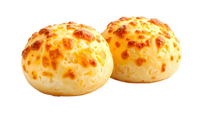 Two golden, bubbly cheese bread rolls sit side-by-side with a perfectly clean background