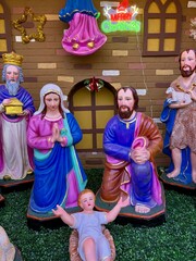 Christmas nativity scene. Holy Family&mdash;Mary, Joseph, and the infant Jesus in a manger.