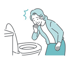 トイレで便を見て驚愕する高齢女性のイラスト（血便・下血・異常発見）