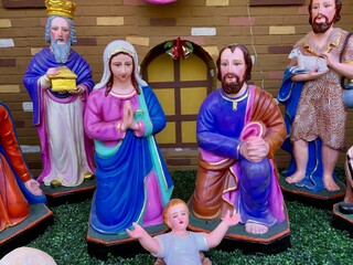 Christmas nativity scene. Holy Family&mdash;Mary, Joseph, and the infant Jesus in a manger.