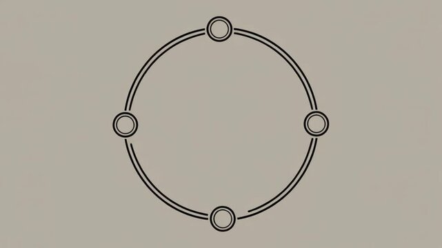 Circular diagram with four nodes representing a cycle or process, set against a neutral background, abstract graphic