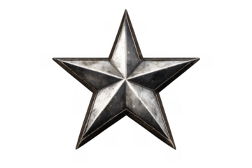 Distressed metal star illustration on a transparent background. Representing achievement, rating, quality, success, and reward