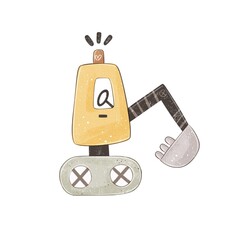 cartoon bulldozer. Colorful illustration, flat style. fruit themed. hand drawing. baby design for cards, poster decoration, t-shirt print