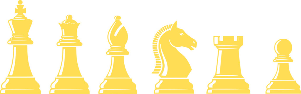 Set of chess vector icons. Black silhouette with chess. King, queen, pawn, horse and rook. Vector 10 Eps.
