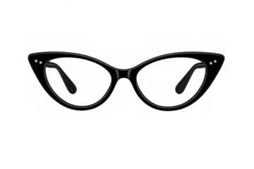 Black cat-eye glasses on transparent background, vintage eyewear accessory for women, retro fashion optical frame design