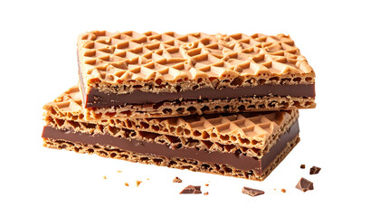 Close-up of stacked chocolate wafer cookies with visible filling