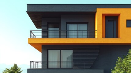 Fototapeta premium Modern apartment building with contrasting colors
