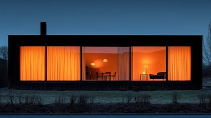 Obraz premium Modern minimalist home at dusk