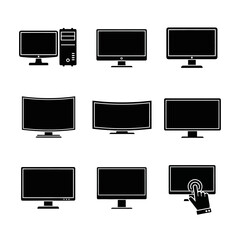 Computer Monitor and Curved Screen Icon Set for Technology, Gaming, and Office Displays