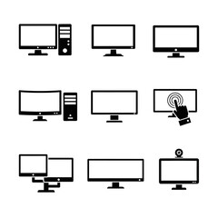Computer Monitor and Desktop Screen Icon Set for Technology and Office Interfaces