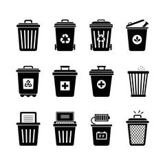 Trash Can and Garbage Container Icon Set for Waste Disposal and Urban Services