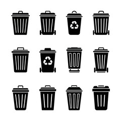 Recycling and Waste Bin Icon Set for Environmental Management and Sustainability Systems