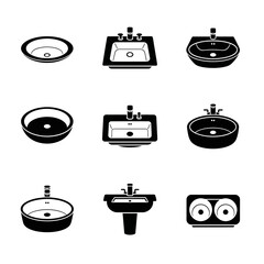 Bathroom Sink Variations Icon Set for Plumbing Fixtures and Home Improvement Applications