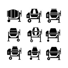 Construction Cement Mixer Truck Icon Set for Industrial Building and Engineering Projects