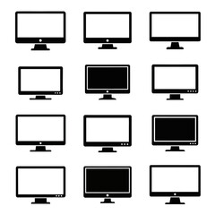 Computer Monitor and Screen Display Icon Set for Digital Technology and Office Interfaces