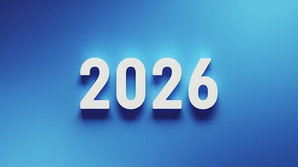 A minimalist digital graphic design featuring the white text 2026 centered on a gradient blue background
