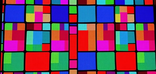 Fototapeta premium Abstract geometric pattern of colorful squares and rectangles on a digital screen, art, squares