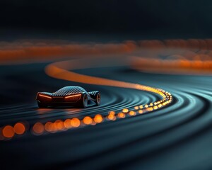 Fototapeta premium Futuristic solar race car speeding on a professional track, aerodynamic bodywork and cuttingedge photovoltaic cells
