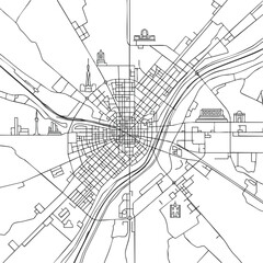 Obraz premium A top-down, minimalist city map featuring a river, road network, and buildings