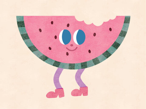Watermelon Character Cute Riso Art Style