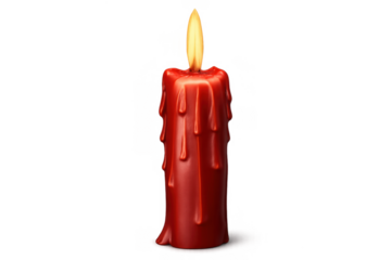 Red candle burning brightly, wax dripping down its sides. Providing warmth and light, creating a focused, atmospheric glow