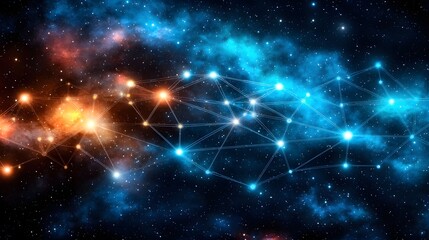 Cosmic network of stars and galaxies, vibrant colors create mesmerizing view of universe