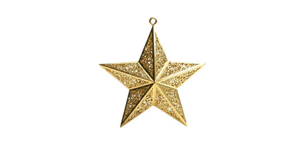 Obraz premium Ornate golden five pointed star ornament with intricate filigree detail decoration Christmas, Isolated On Png Transparent Background